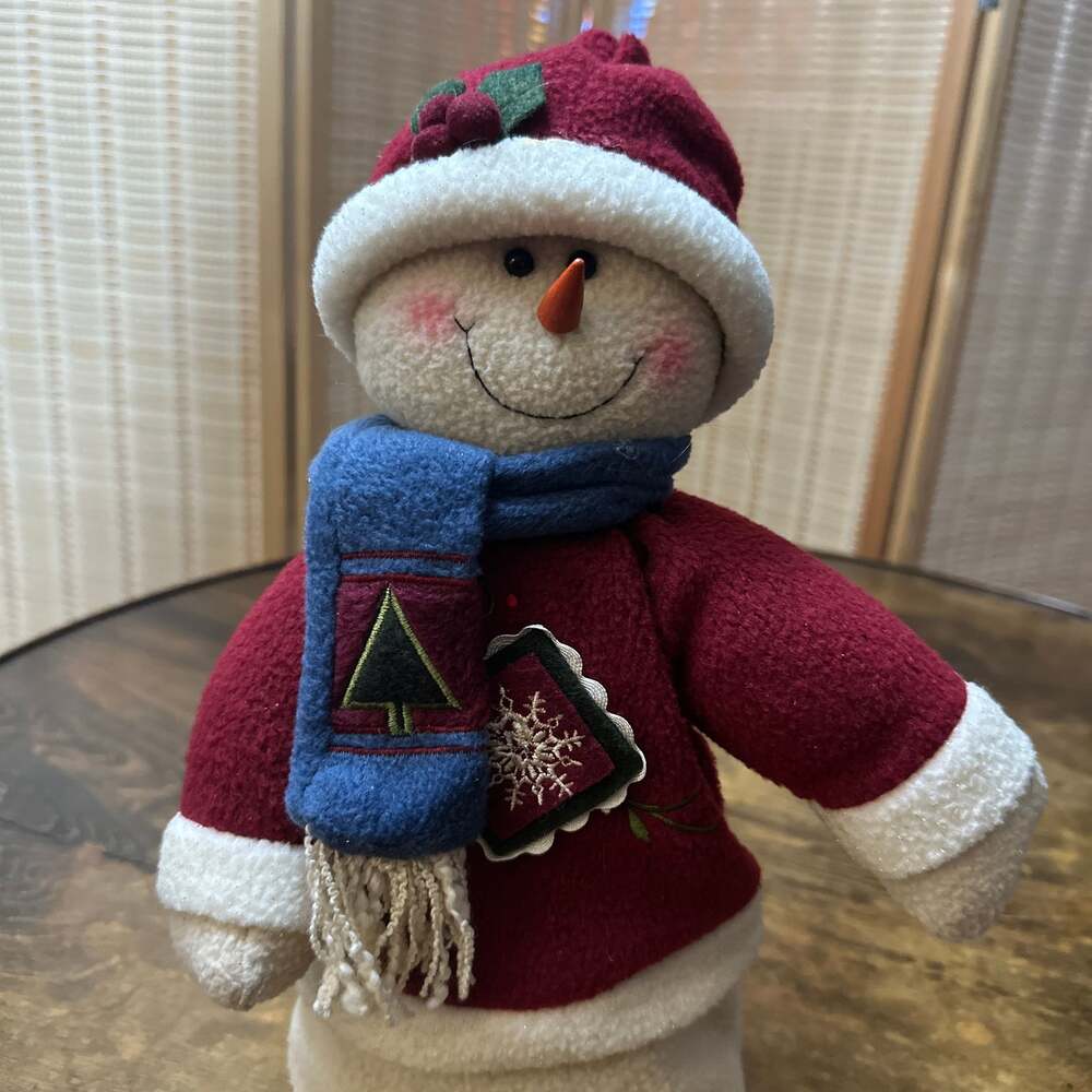Charming Snowman Winter Holiday Decoration Figure in Red and Blue Scarf